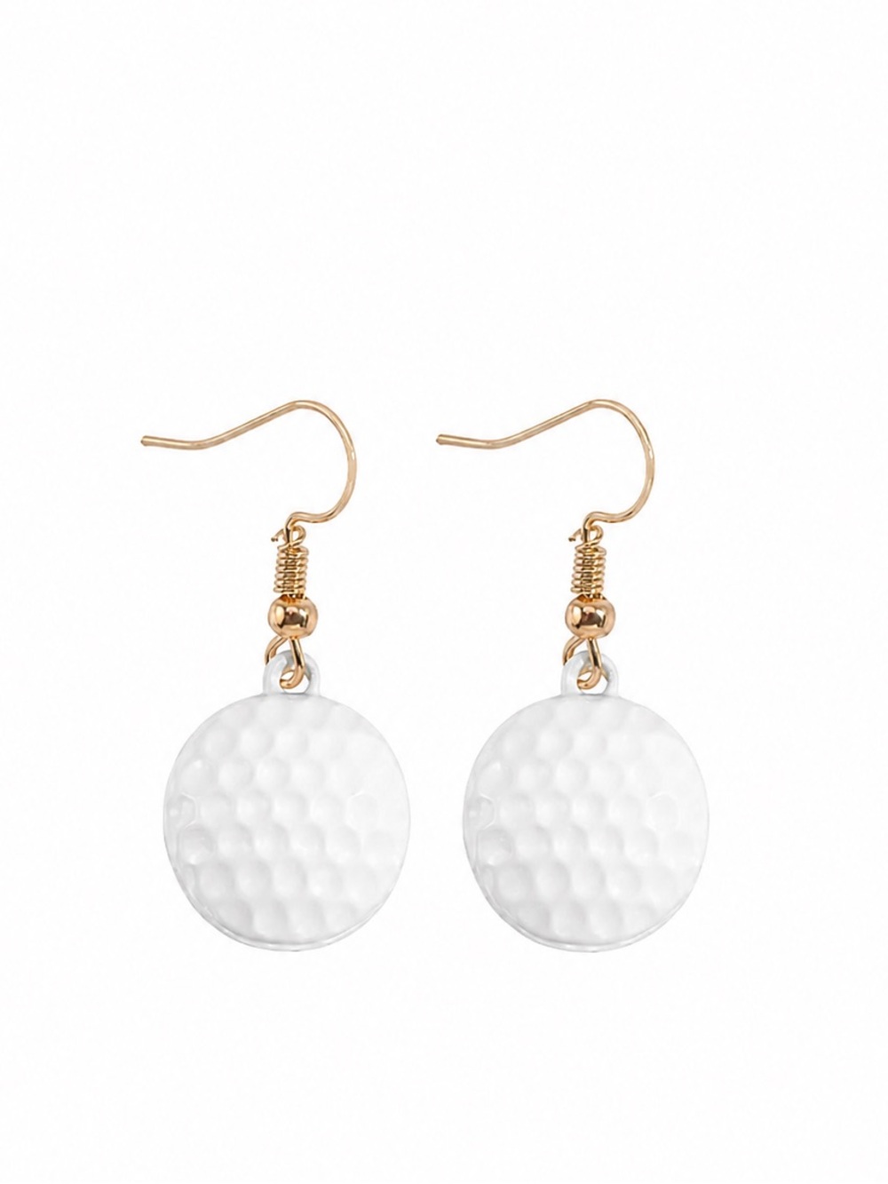 ⛳ Golf Ball Dangle Earrings White Gold Tone Lightweight-NEW